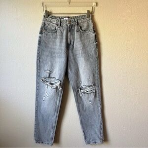 Zara Gray High Rise Manufactured Distressed Tapered Jeans Size 4